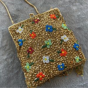Vintage Glass Beaded Floral Design Purse with Neustetter’s Store Tag